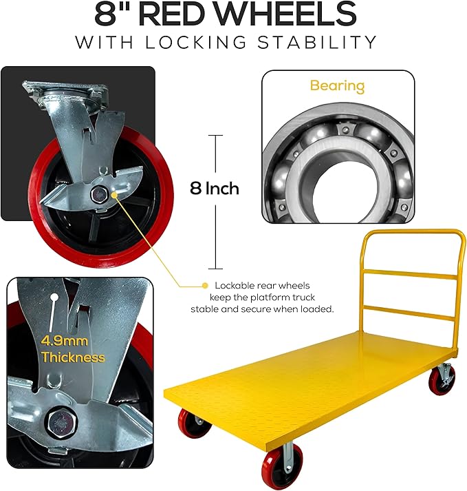 5Seconds Flatbed Platform Cart Industrial Dolly Heavy Duty 60” x 30” Hand Push - Image 4