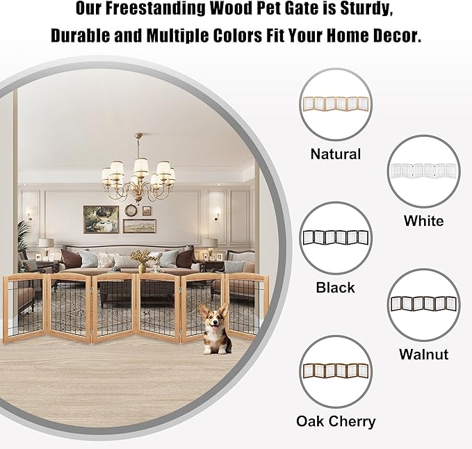 LZRS 6-Panel Extra Wide Wooden Freestanding Dog Gate: Foldable Solid Wood and - Image 4