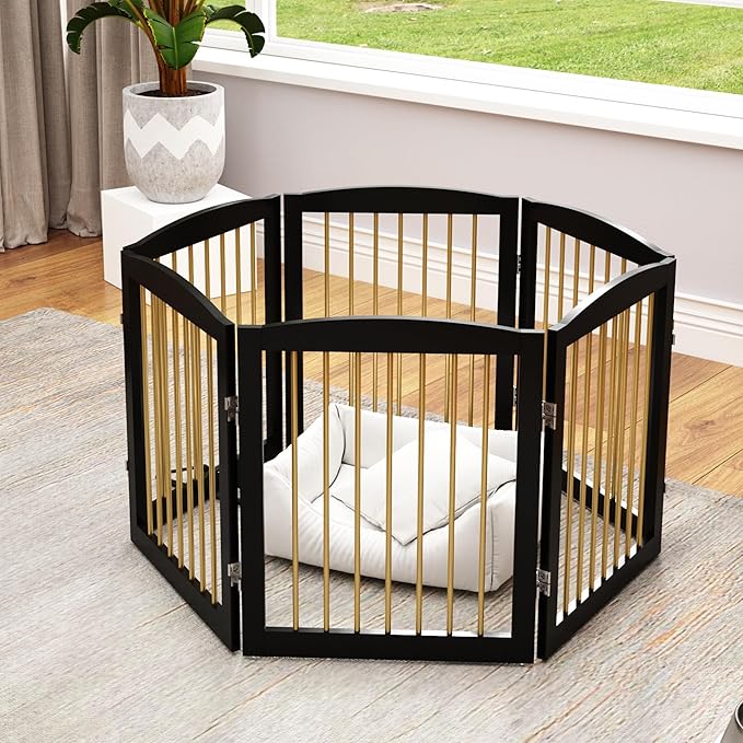 Freestanding Pet Gate for Dogs, Foldable Wooden Dog Gate for House, Extra Wide - Image 7