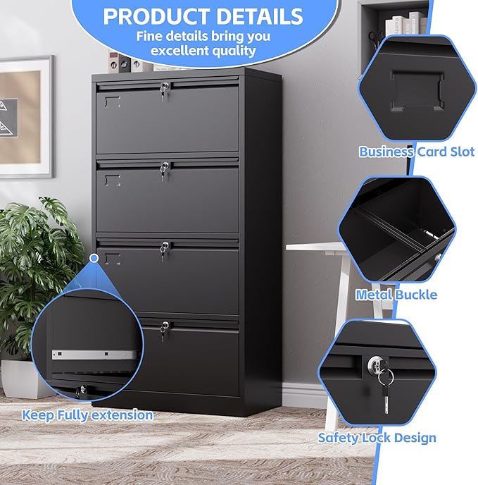 Aobabo 4 Drawer Wide Lateral File Cabinet, Metal Filing Cabinet - Image 4