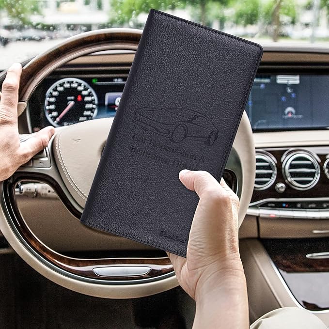 Car Insurance and Registration Holder, 9.5 x 5 Inch PU Leather Vehicle Glove - Image 6