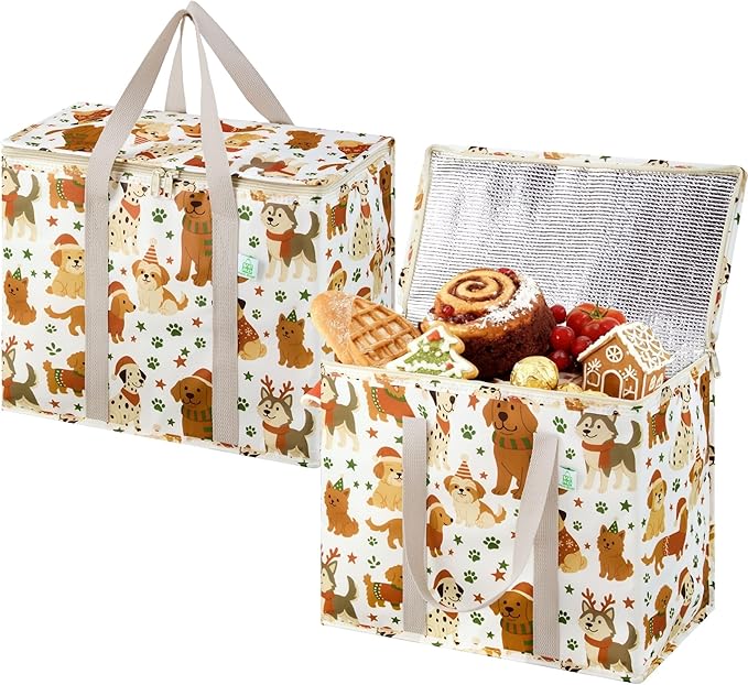 VENO 2 Pack Christmas Cooler Bag Insulated Reusable Grocery Shopping Bag by Veno