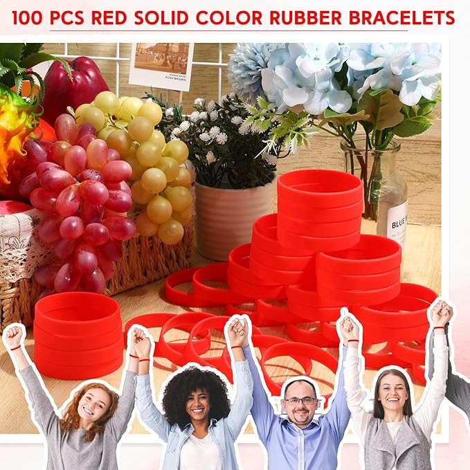 Liliful 100 Pcs Silicone Rubber Wristbands Rubber Wristband Bracelet Bands - Image 6