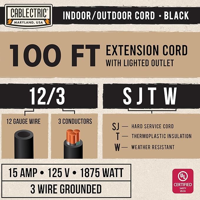 Heavy Duty Extension Cord 100 Ft, 12 Gauge Long Outdoor Extension Cord - Image 2