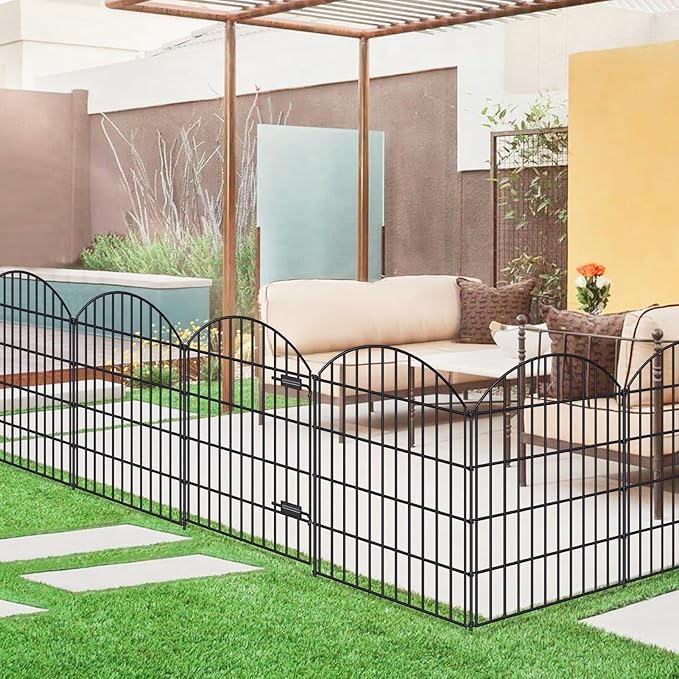 Metal Garden Fence with Gate 36in x 18.7ft, 1 Gate+7 Panels Dog Fence Border - Image 5