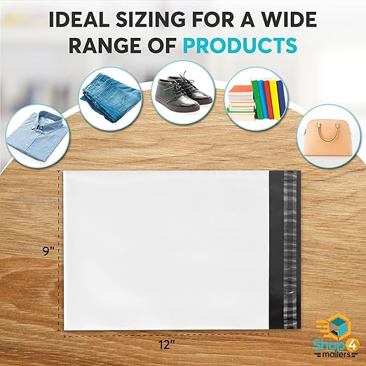 Shop4Mailers 9 x 12 Glossy White Plastic Self Seal Poly Mailer Flat Bags - Image 3