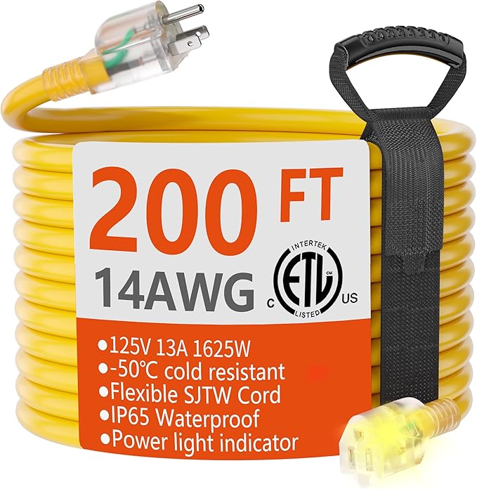 HUANCHAIN 200 ft 14/3 Gauge Heavy Duty Outdoor Extension Cord Waterproof by huanchain
