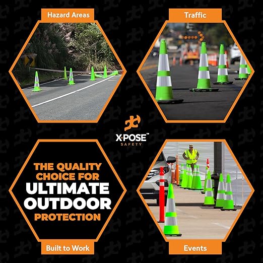 Xpose Safety 36" Lime Traffic Cones 6" & 4" Reflective Collar - Image 8