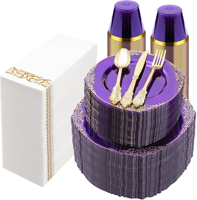 700PCS Clear Purple Plastic Plates by Bestluck