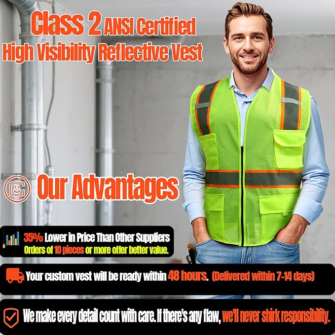 BeautyWill Custom Safety Vest Customized Logo Class 2 High Visibility - Image 7