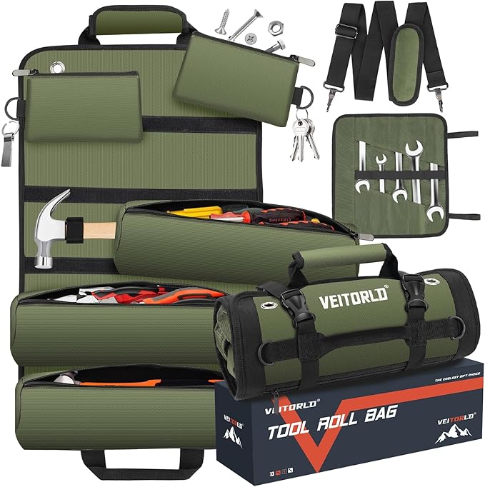 Tool Roll Up Bag, Gifts for Men Dad Husband Him, 1680D Portable Tool Storage by VEITORLD