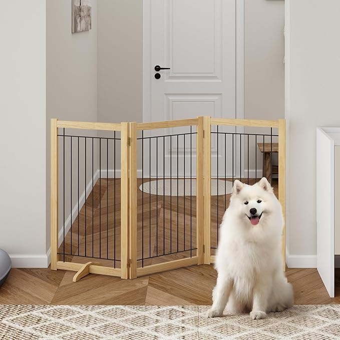Wire Dog Gate Solid Wood Frame, Anti-Chewing, Indoor Freestanding Pet Gate - Image 6