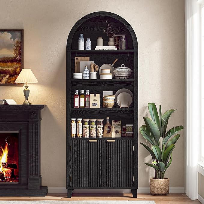 79.9" Tall Arched Pantry Cabinet, 6-Tier Kitchen Pantry Cabinet - Image 6