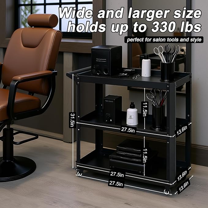 3 Tier Metal Utility Rolling Cart - Image 3