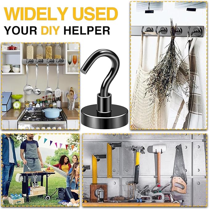 DIYMAG Black Magnetic Hooks, 85 LB Heavy Duty Strong Magnets - Image 6