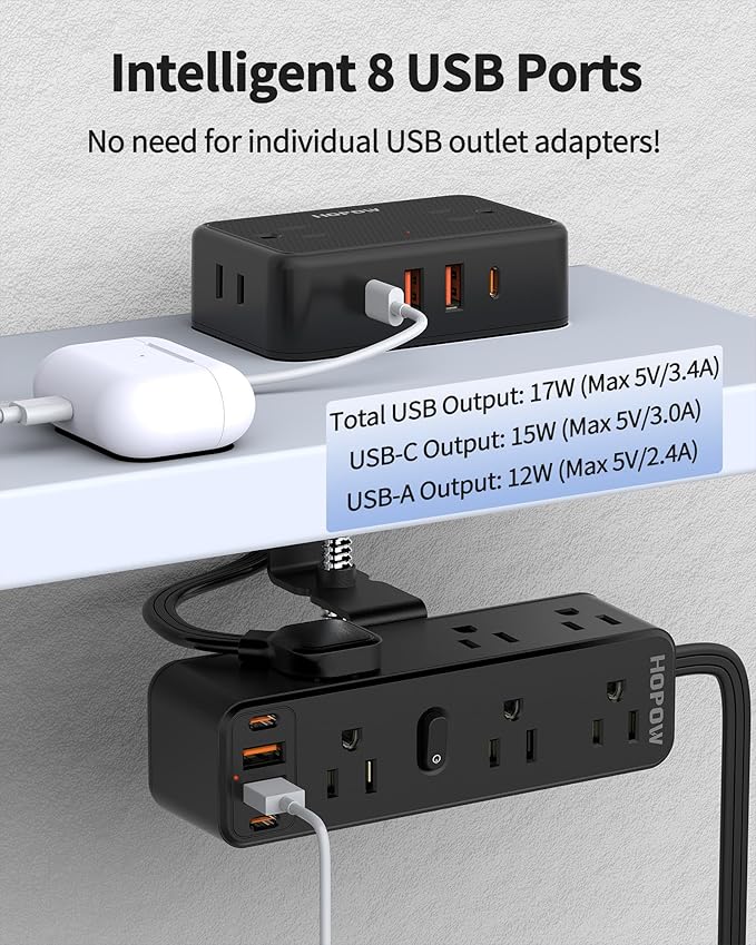 Dual Layer Desk Clamp Power Strip - Image 4