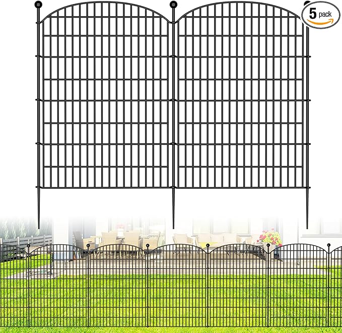 No Dig Decorative Garden Fence 5 Panels, 40 in x 11.8 ft, Dog Fence Outdoor by Bilibompa