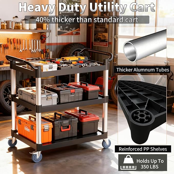 Utility Cart with Wheels, 3 Tier Rolling Cart with Tangle-Free Wheels, Heavy - Image 4
