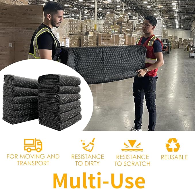 Moving Blankets Heavy Duty 12 Pack 72" x 80", Large Thick Quilted Furniture - Image 6