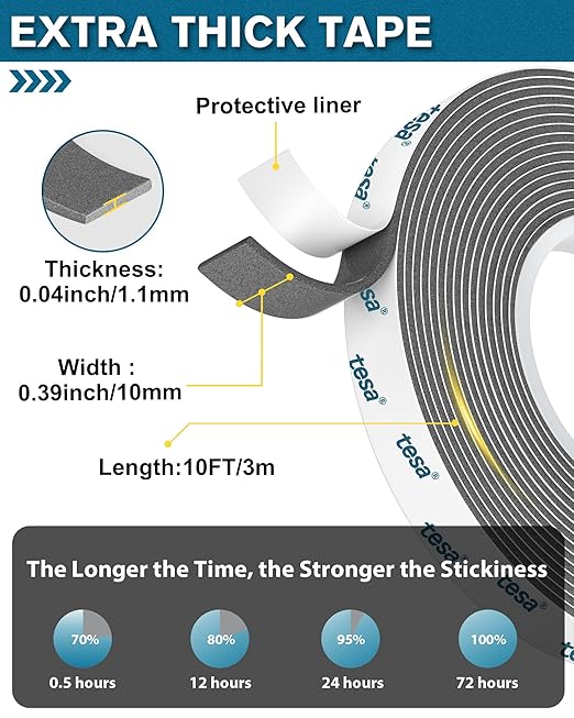 Tesa Double Sided Tape Heavy Duty 0.4in x 10ft 6311, Adhesive Mounting Tape - Image 4