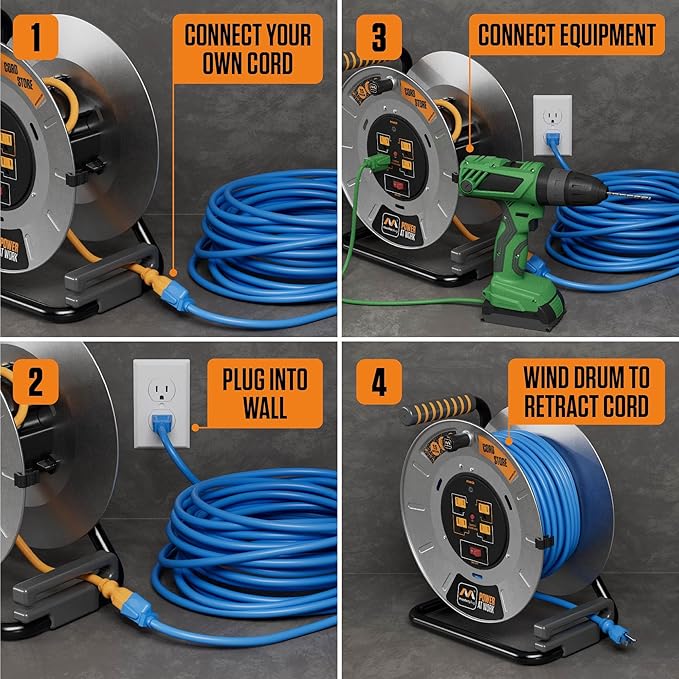 Masterplug 1ft Cord Reel, Metal Cable Drum, Retractable Extension Lead - Image 3