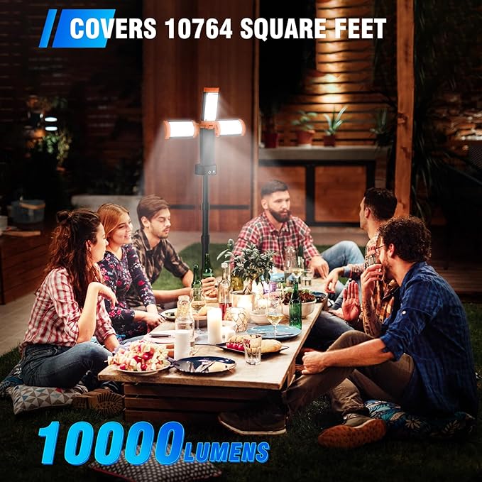12000mAh Camping Light with Stand, Rechargeable Work Light, 10000 Lumen - Image 6