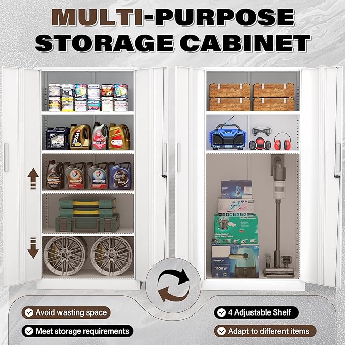 Incbruce 72” Metal Storage Cabinet, Locking Tall Steel Storage Cabinet - Image 9