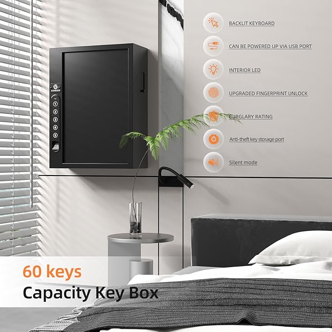 XDeer 60-Key Biometric Lock Box, Wall Mount - Image 4