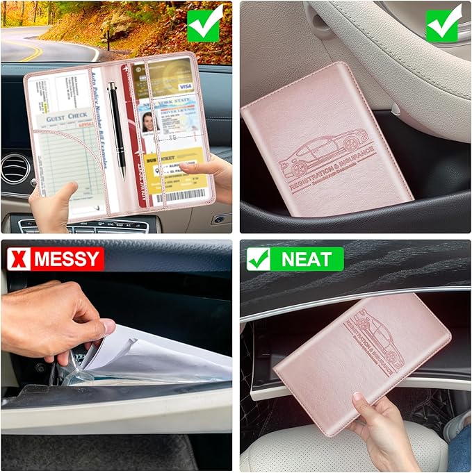 PLOJOP Car Registration and Insurance Card Holder, Leather Vehicle Insurance - Image 6