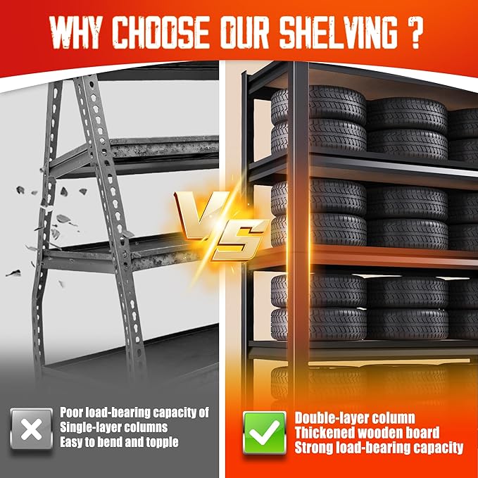 71"H-35"W Garage Shelving-2050LBS 5 Tier Storage Shelves, Adjustable Heavy Duty - Image 3