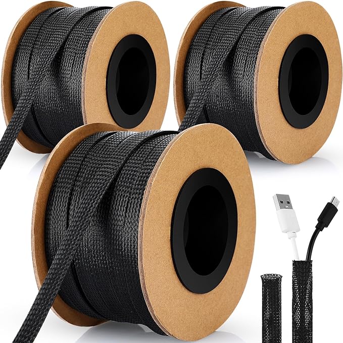 Pangda 300 Feet 1/4, 3/8 Inches Wire Loom PET Expandable Braided Sleeving by Pangda