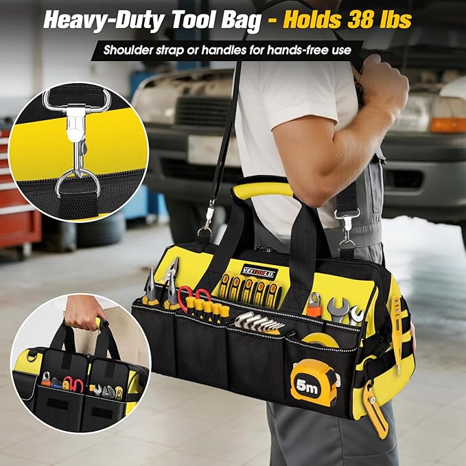 16-Inch Heavy Duty Tool Bag, 19-Pockets Tool Box Organizer, Portable Toolbag - Image 7
