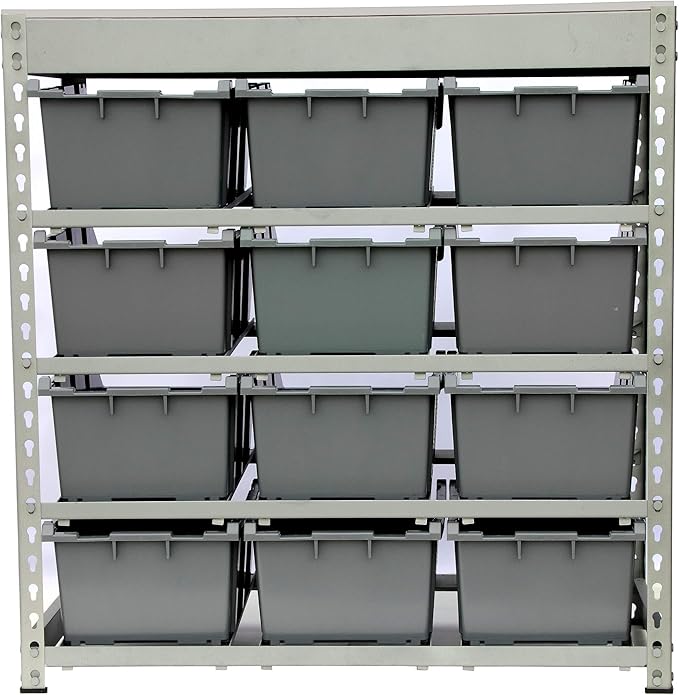 King's Rack Bin Rack Boltless Steel Storage System Organizer w/ 12 Plastic Bins - Image 3
