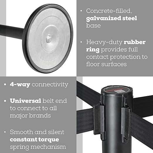 Qbuster Black Stanchions with Retractable Belt, Crowd Control Safety Barrier - Image 4