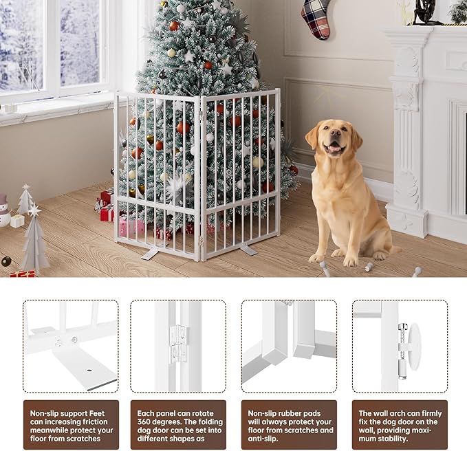 2 Panels Full Metal Freestanding Dog Gates, 40” W x 32” H Folding Pet Gate Fence - Image 5