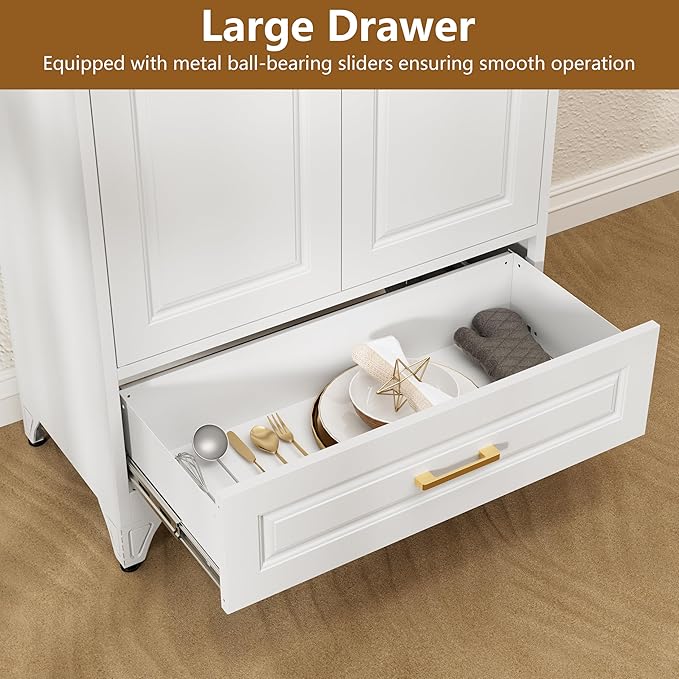 Kitchen Pantry Cabinet with Drawer, Metal Storage Cabinets with Doors and - Image 7