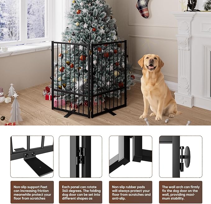 2 Panels Full Metal Freestanding Dog Gates, 40” W x 32” H Folding Pet Gate Fence - Image 5