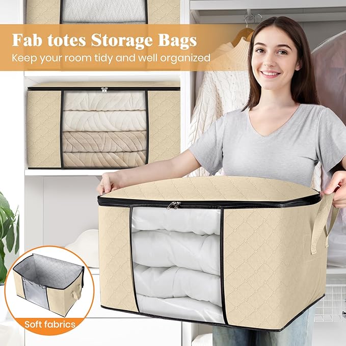 Fab totes 8 Pack Clothes Storage, Foldable Thick Fabric Blanket Storage Bags - Image 5