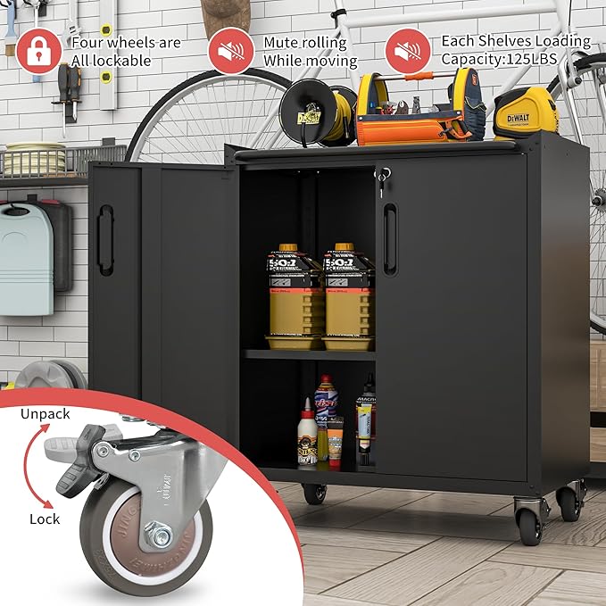 Metal Tool Storage Cabinet for Garage, Mobile Heavy Duty Garage Tool Chests & - Image 5