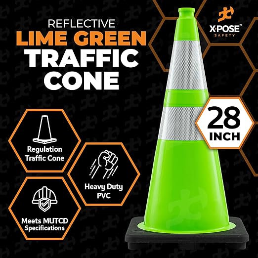Xpose Safety 28" Lime Traffic Cones 6" & 4" Reflective Collar - Image 4