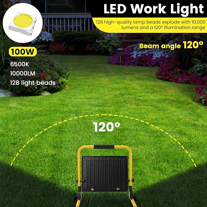 Waterproof Portable Flood Light 100W 10000 LM LED Work Light - Image 2