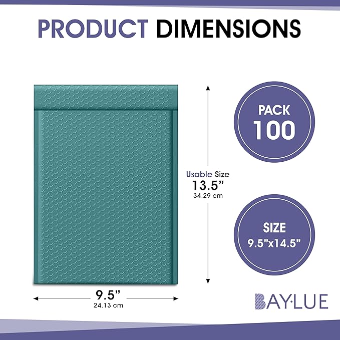 Green 9.5x14.5 Inch Poly Bubble Mailers #4 | Self Seal Large Padded Envelopes - Image 2