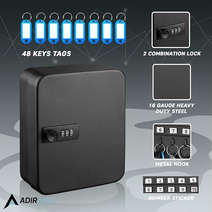 AdirOffice Steel Combination Lock Keys Cabinet Security Storage Box Organizer - Image 3