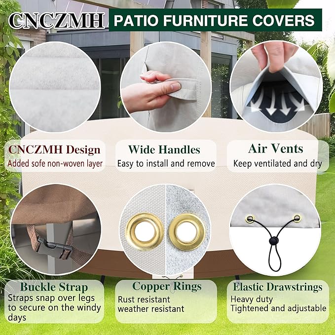Heavy Duty Patio Furniture Covers Waterproof, 600D Round Outdoor Furniture - Image 4