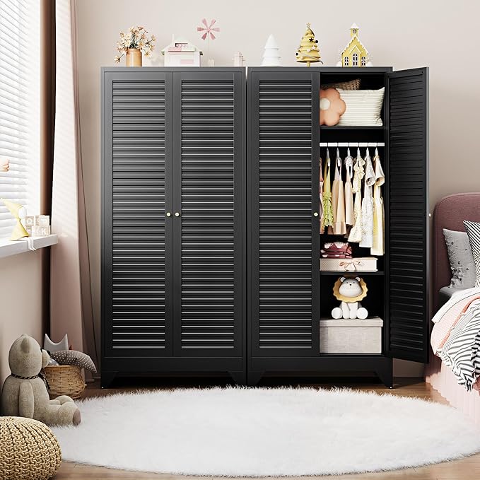 Letaya Metal Wardrobe Cabinets, Large Coat Closet Cabinet - Image 7