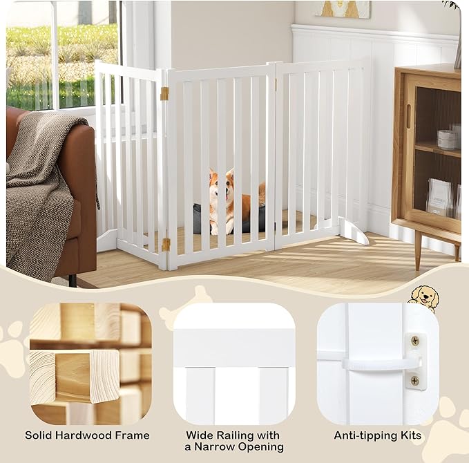 30" Height Tall Freestanding Pet Gate, Solid Wood Folding Safety Fence Wooden - Image 4