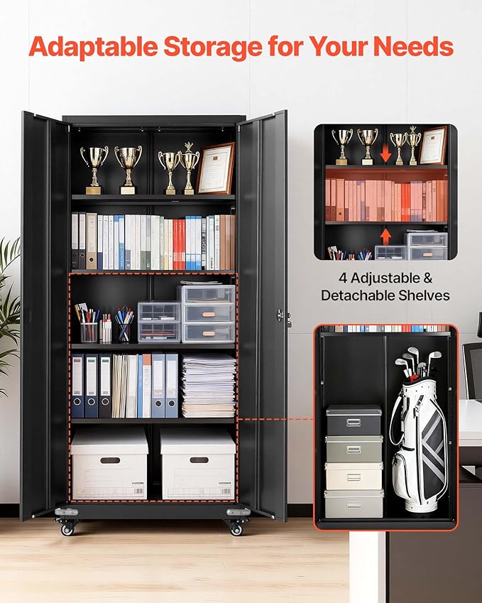 VEVOR Metal Storage Cabinet, 72.6 in Rolling Steel Garage Cabinet - Image 5