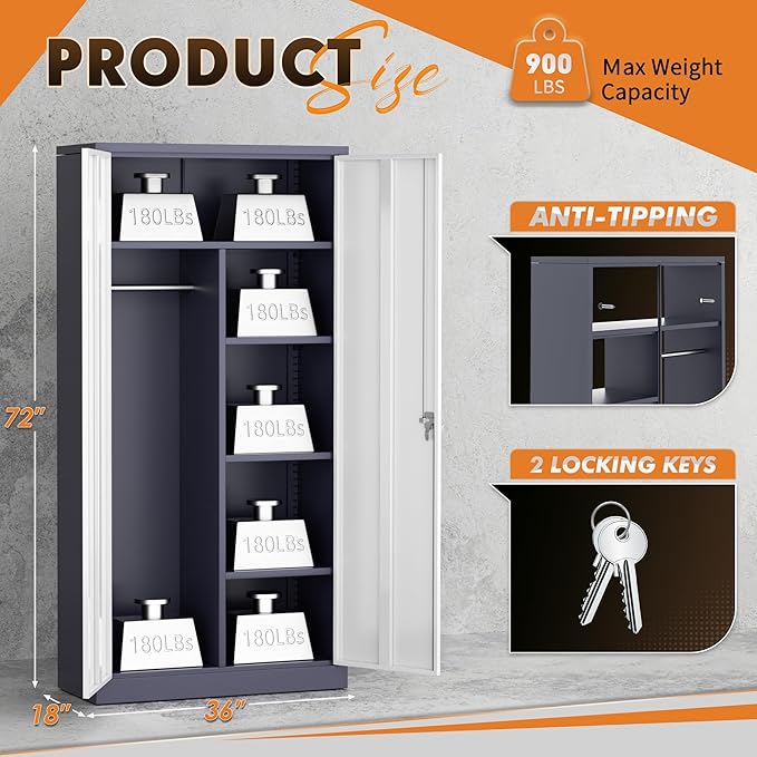 INTERGREAT Metal Wardrobe Closet, 18 "D x 36" W Steel Clothes Storage - Image 3