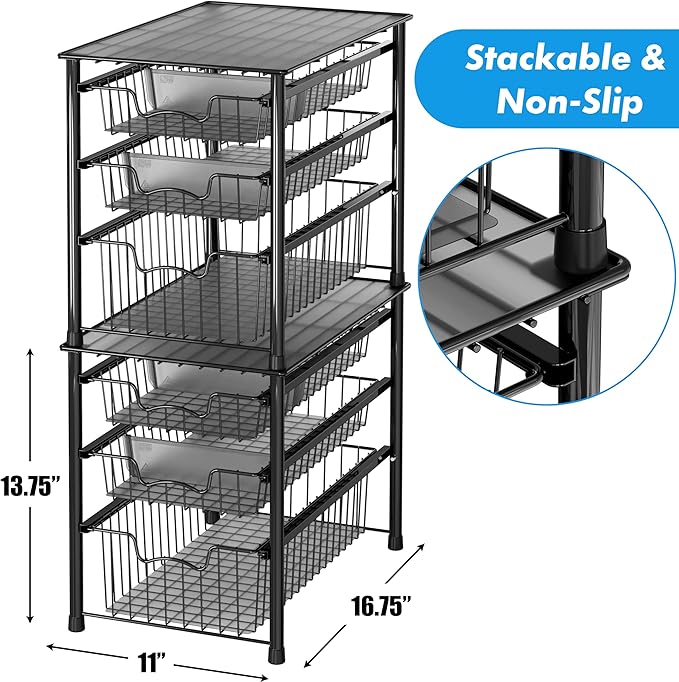 Simple Houseware 3-Tier Stackable Sliding Basket Storage Organizer Drawer - Image 3