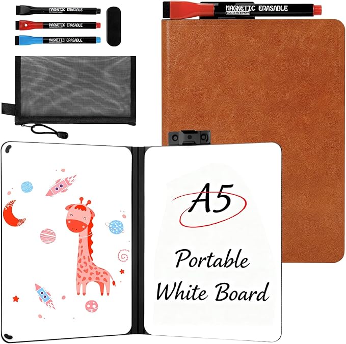 A5 Portable White Board Dry Erase Notebook, PU Leather Shell Double Sided by CABPLROI